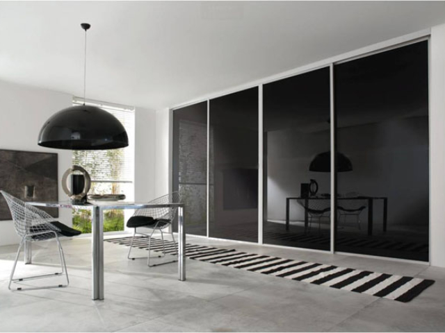 Single Panel Black Glass Sliding Wardrobe Doors (Classic Heritage Contour S700) Single Panel Black Glass Sliding Wardrobe Doors (Classic Heritage Contour S700)