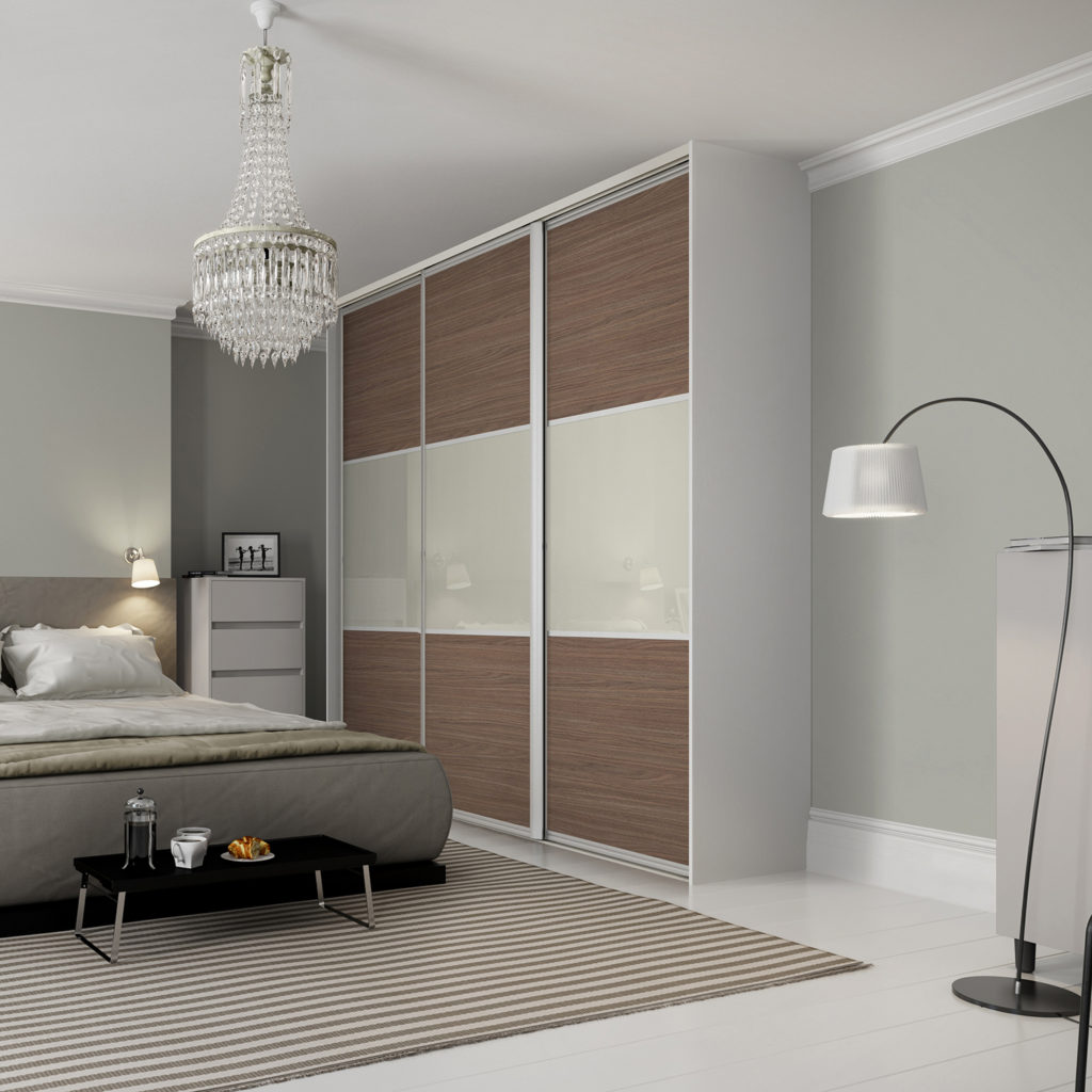 Maxima Sliding Wardrobe Doors - Ontario Walnut Soft White Glass Maxima Sliding Wardrobe Doors - Ontario Walnut Soft White Glass