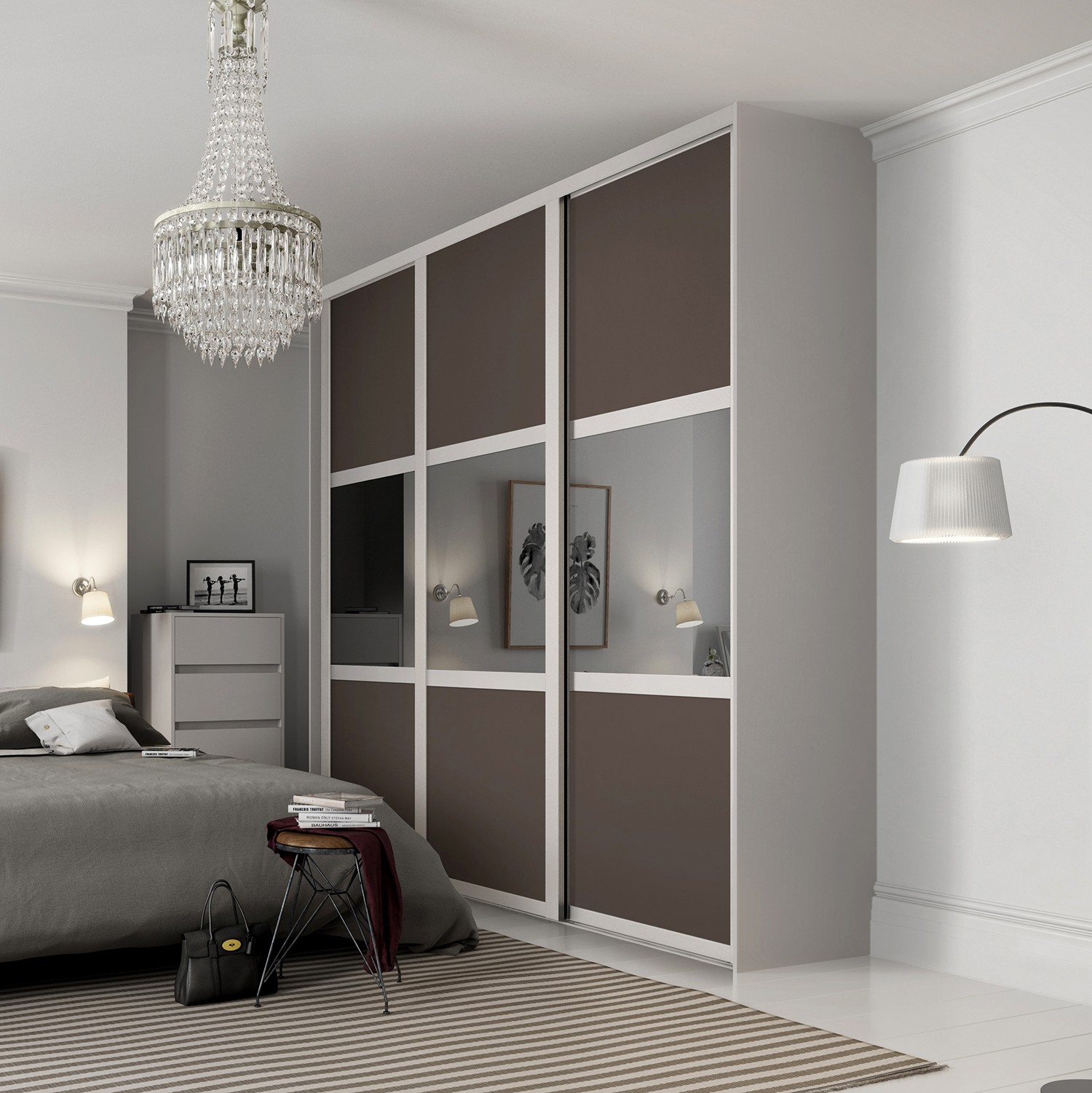 Shaker Cashmere with Stone Grey and Mirror Shaker Cashmere with Stone Grey and Mirror Sliding Wardrobe Doors