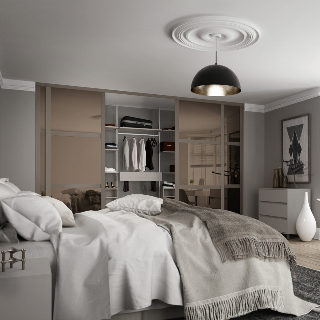 Shaker 3 Panel Stone Grey Frames with Bronze Tinted Mirror Shaker 3 Panel Stone Grey Frames with Bronze Tinted Mirror