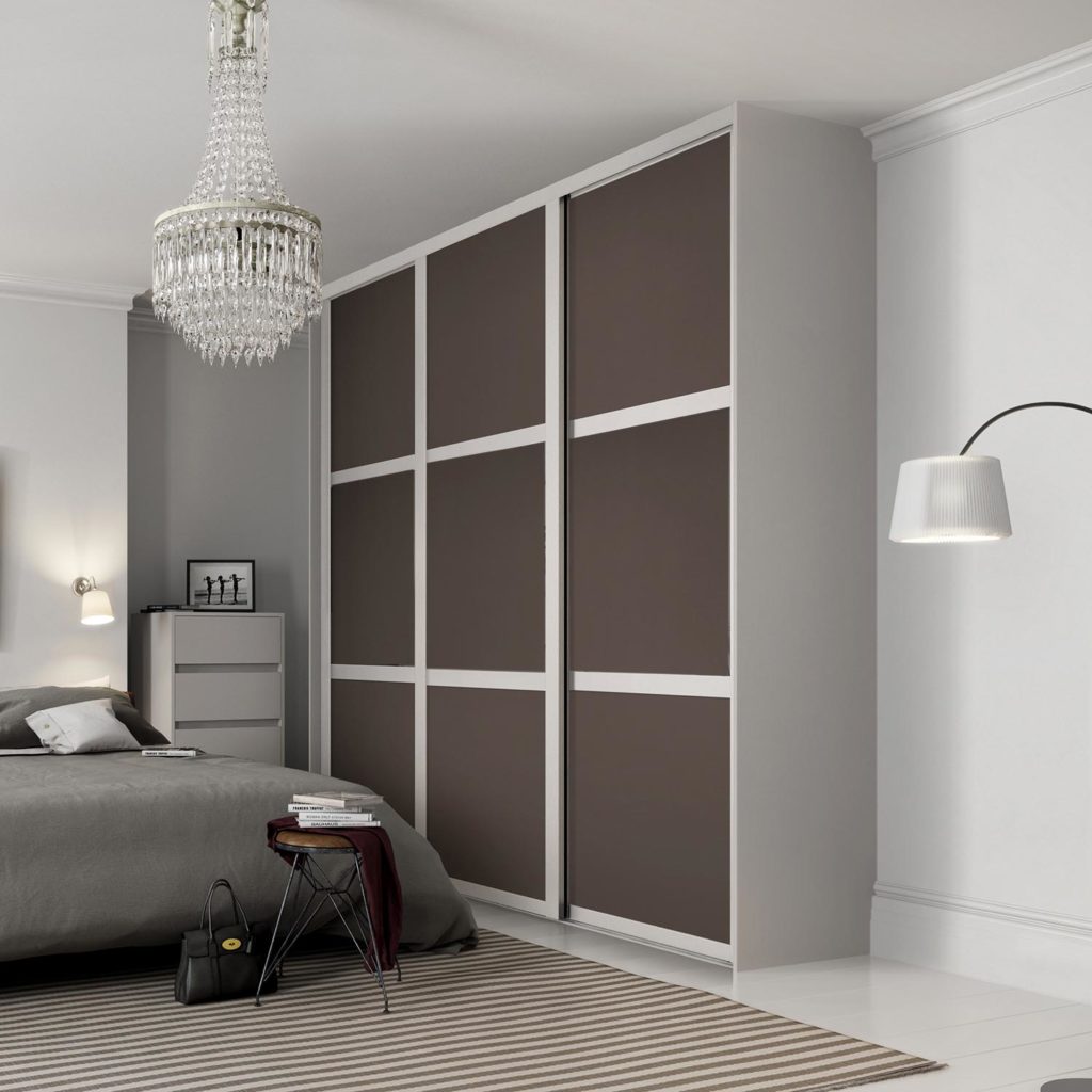 Shaker 3 Panel Cashmere Frame and Stone Grey Panel Sliding Doors Shaker 3 Panel Cashmere Frame and Stone Grey Sliding Doors