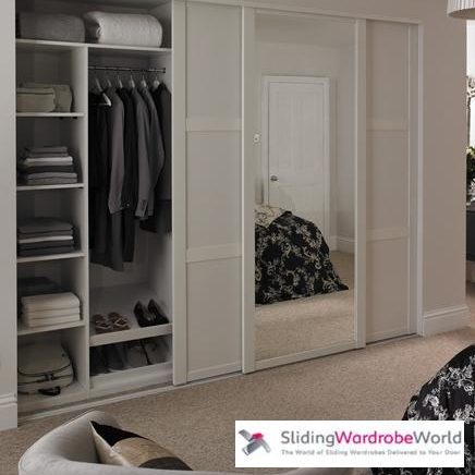 Shaker White Panel & Mirror sliding Wardrobe Doors