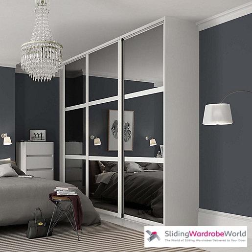 shaker sliding wardrobe door white frame with grey tinted mirror