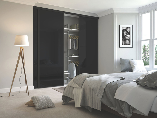 3 Black Glass and Black Framed Sliding Wardrobe Doors (Classic, Contour, S700) 3 Black Glass and Black Framed Sliding Wardrobe Doors (Classic, Contour, S700)