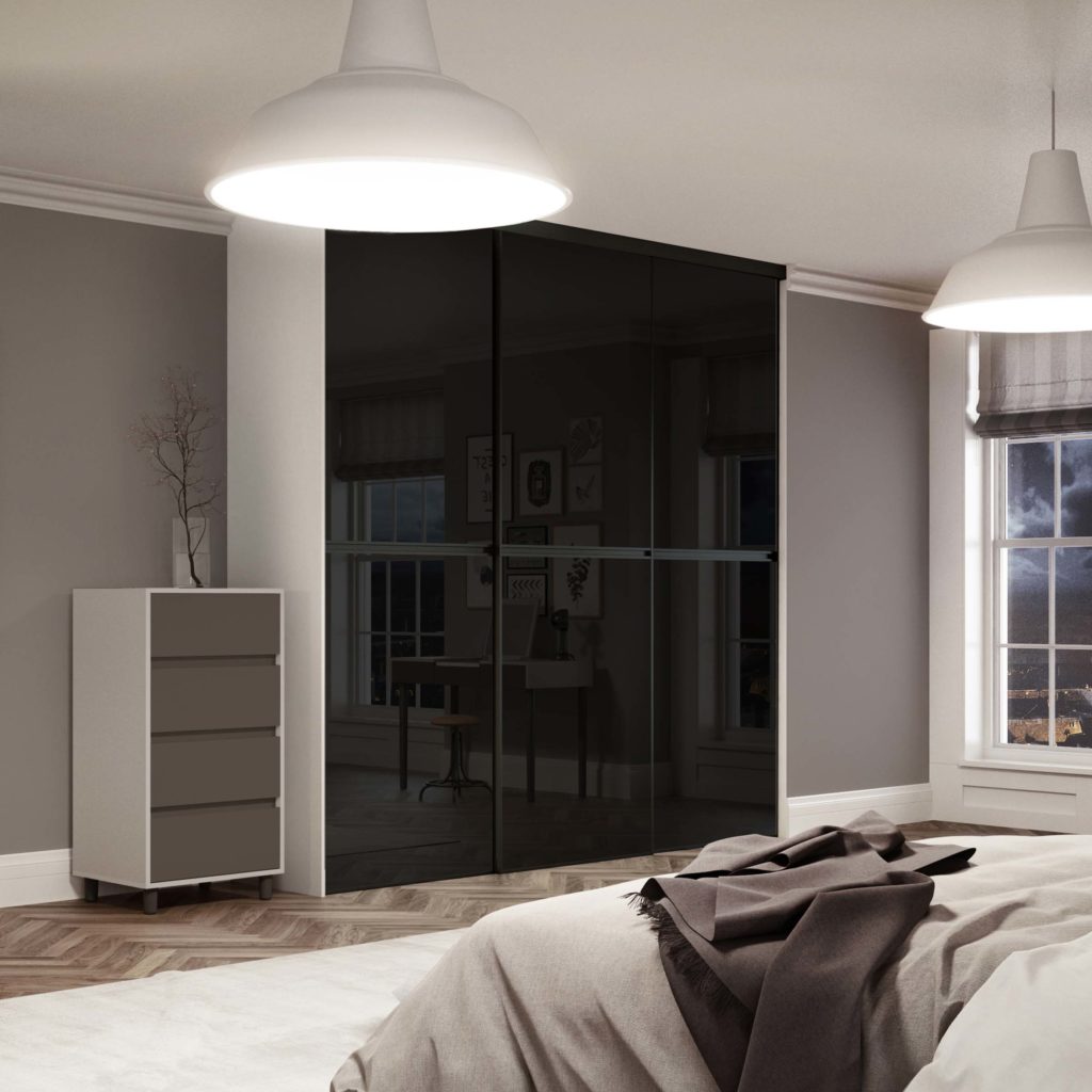 Gliss Minimalist Black Mirror Black frame sliding wardrobe doors