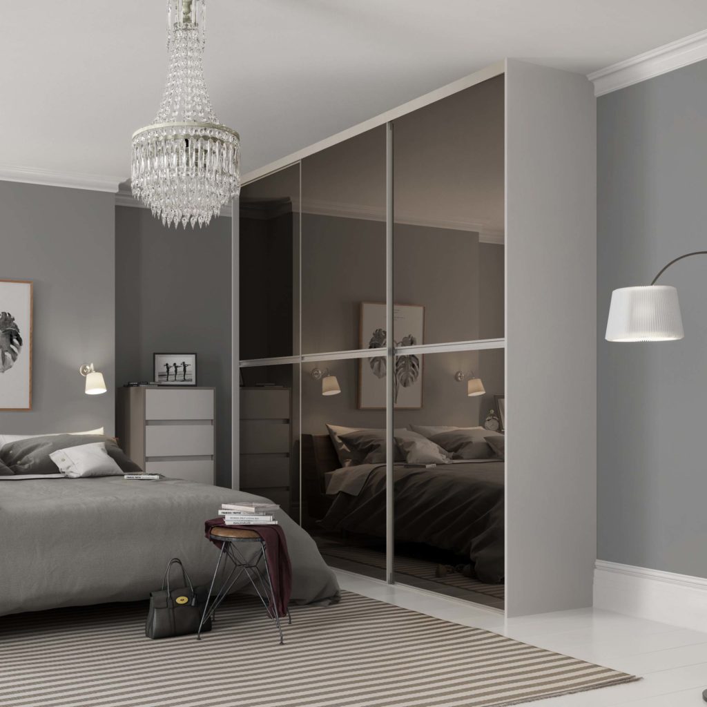 Gliss Minimalist Bronze Mirror Silver frame sliding wardrobe doo