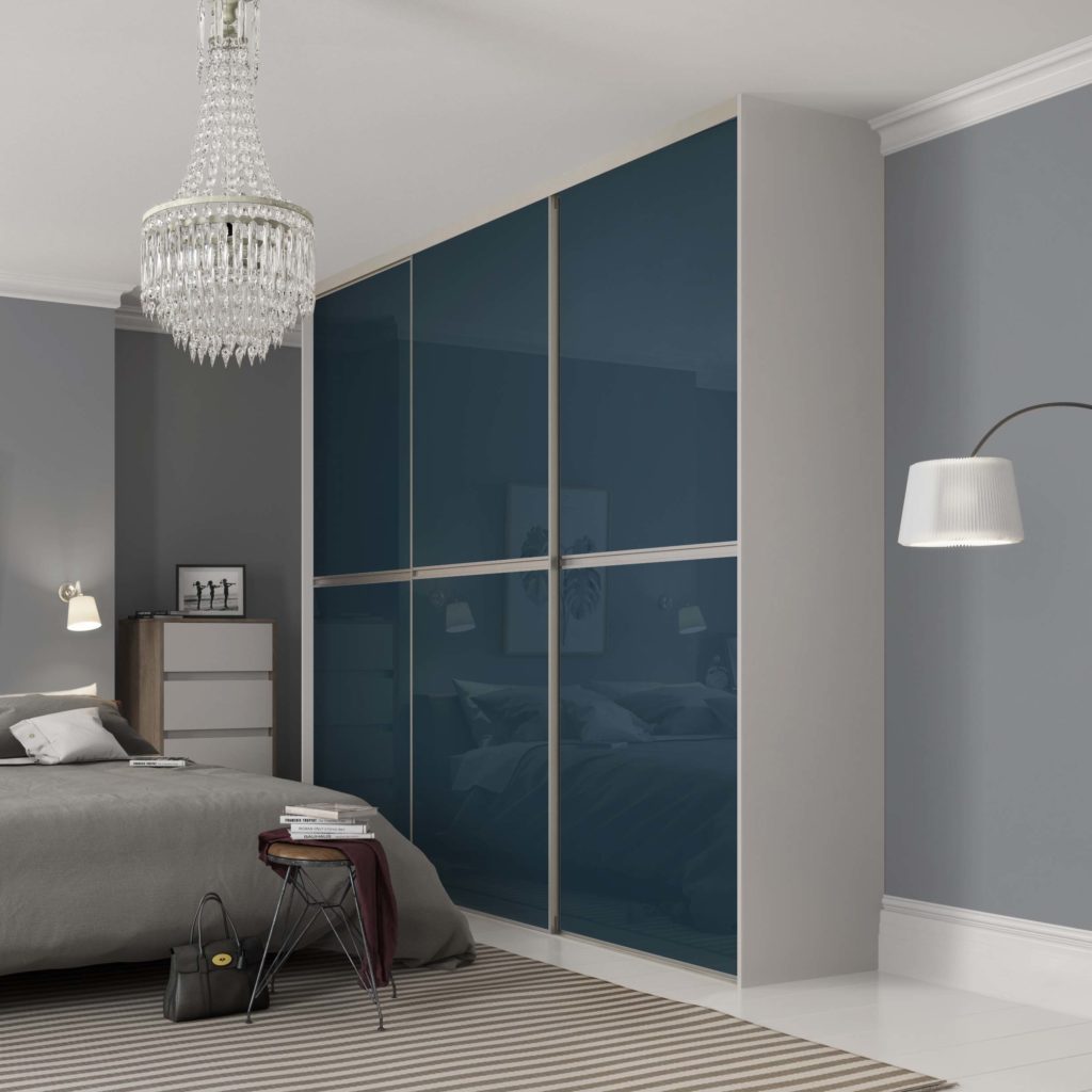 Gliss Minimalist Dark Blue Glass Cashmere end panel sliding ward