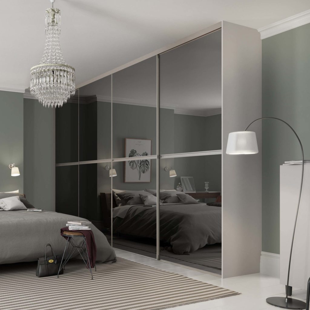 Gliss Minimalist Grey Mirror Cashmere end panel sliding wardrobe