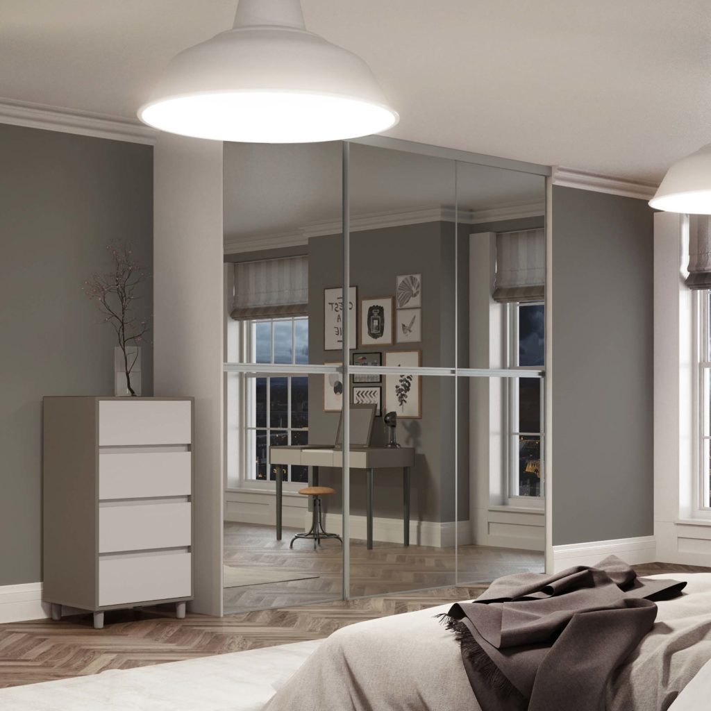 Gliss Minimalist Mirror Silver frame sliding wardrobe doors