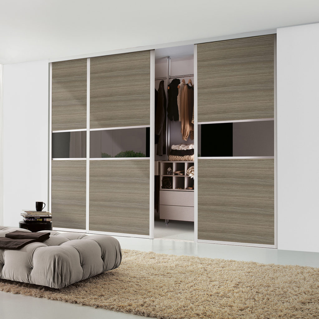 Maxima Sliding Wardrobe Doors Ontario Walnut and Bronze Tinted Mirror - Extra Fineline Maxima Sliding Wardrobe Doors Ontario Walnut and Bronze Tinted Mirror - Extra Fineline