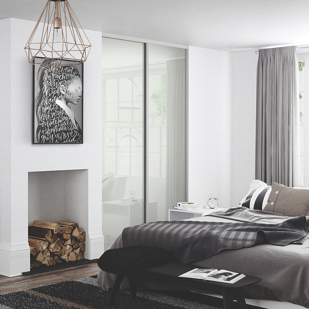 15110501.jpg 2 Silver Framed White Glass Doors