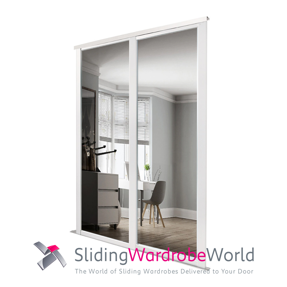 15123801.jpg 2 White Framed Shaker Mirror Sliding Wardrobe Doors