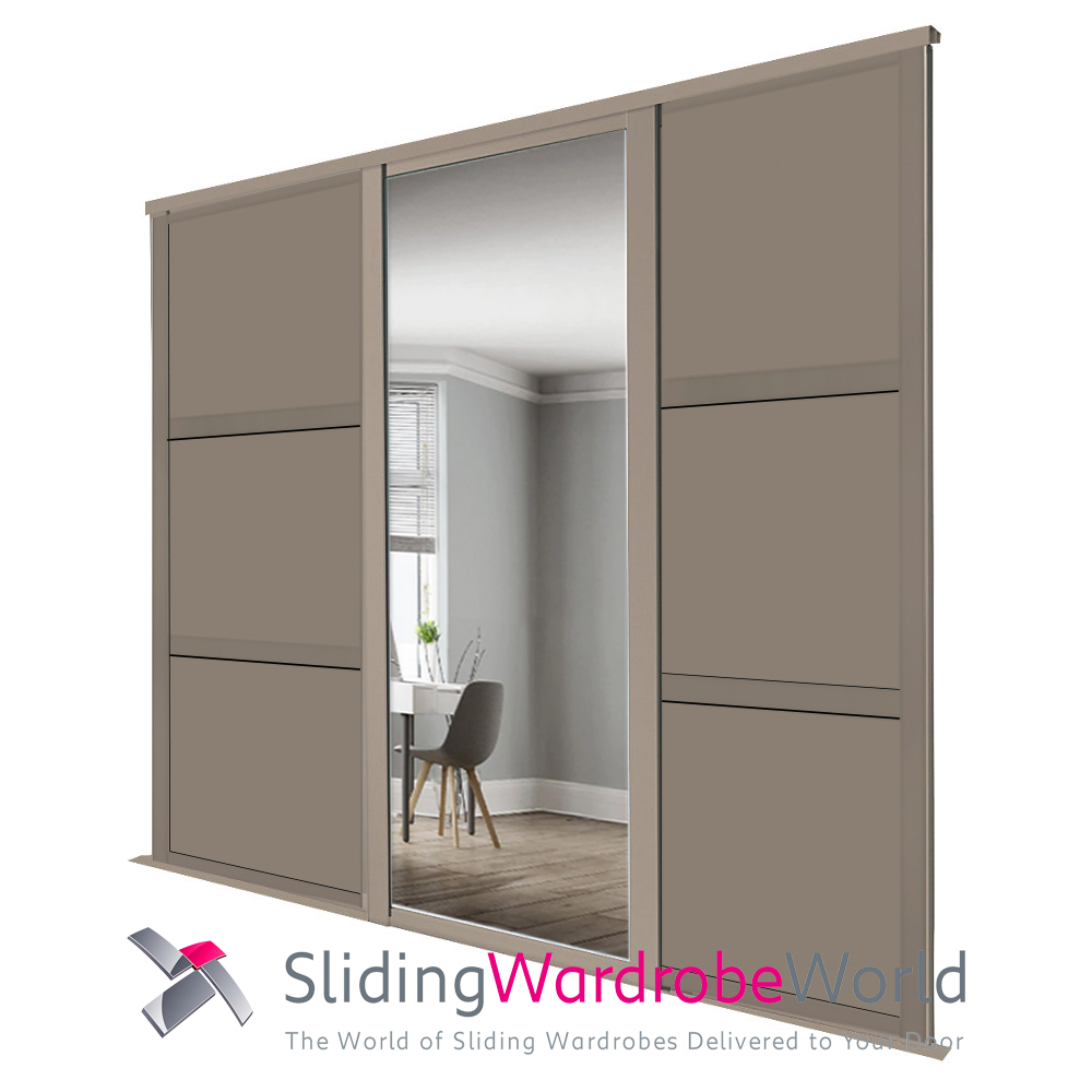 20411501.jpg WIDELINE Stone Grey Shaker - 3 Doors - 2 Panel & 1 Mirror