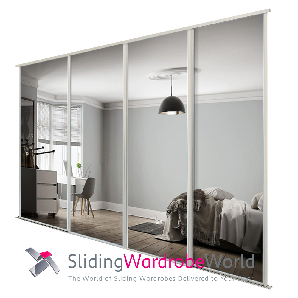 4 SpacePro Cashmere mirror Sliding Wardrobe Doors & Track 4 SpacePro Cashmere mirror Sliding Wardrobe Doors & Track