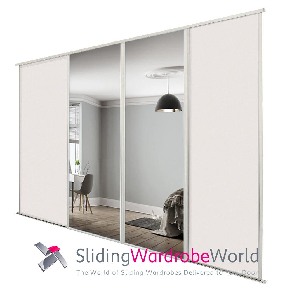 4 Cashmere & Mirror Sliding Wardrobe Doors & Tracks 4 Cashmere & Mirror Sliding Wardrobe Doors & Tracks