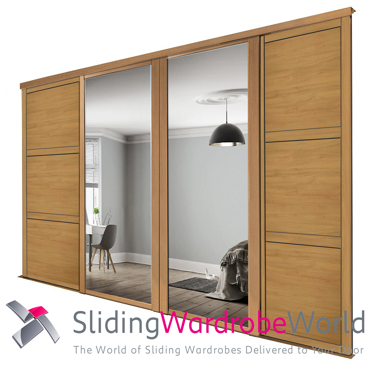 54449801.jpg 4 Shaker Oaks Doors (2 Mirror 2 'Wideline')