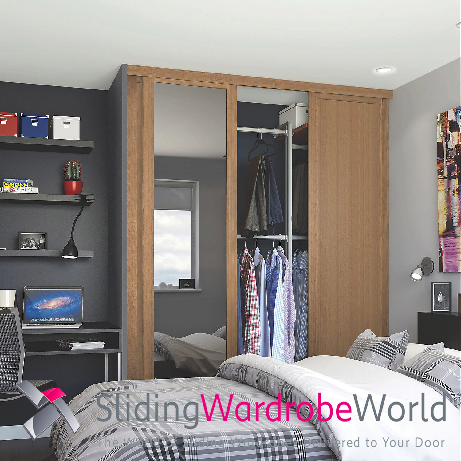 56407801.jpg 2 Shaker Oak Panel Doors & 1 Mirror