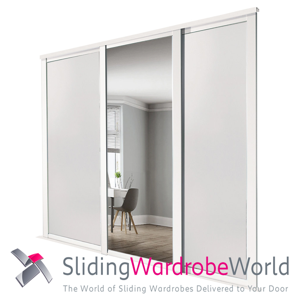 69283801.jpg 3 White Shaker Doors with 1 Mirror Door