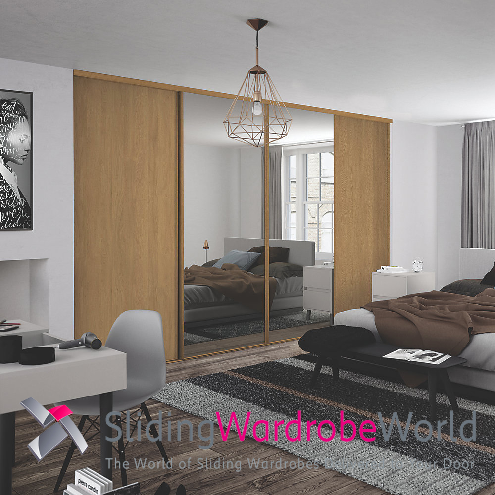 73066901.jpg 2 Oak 2 Mirror Sliding Wardrobe Doors