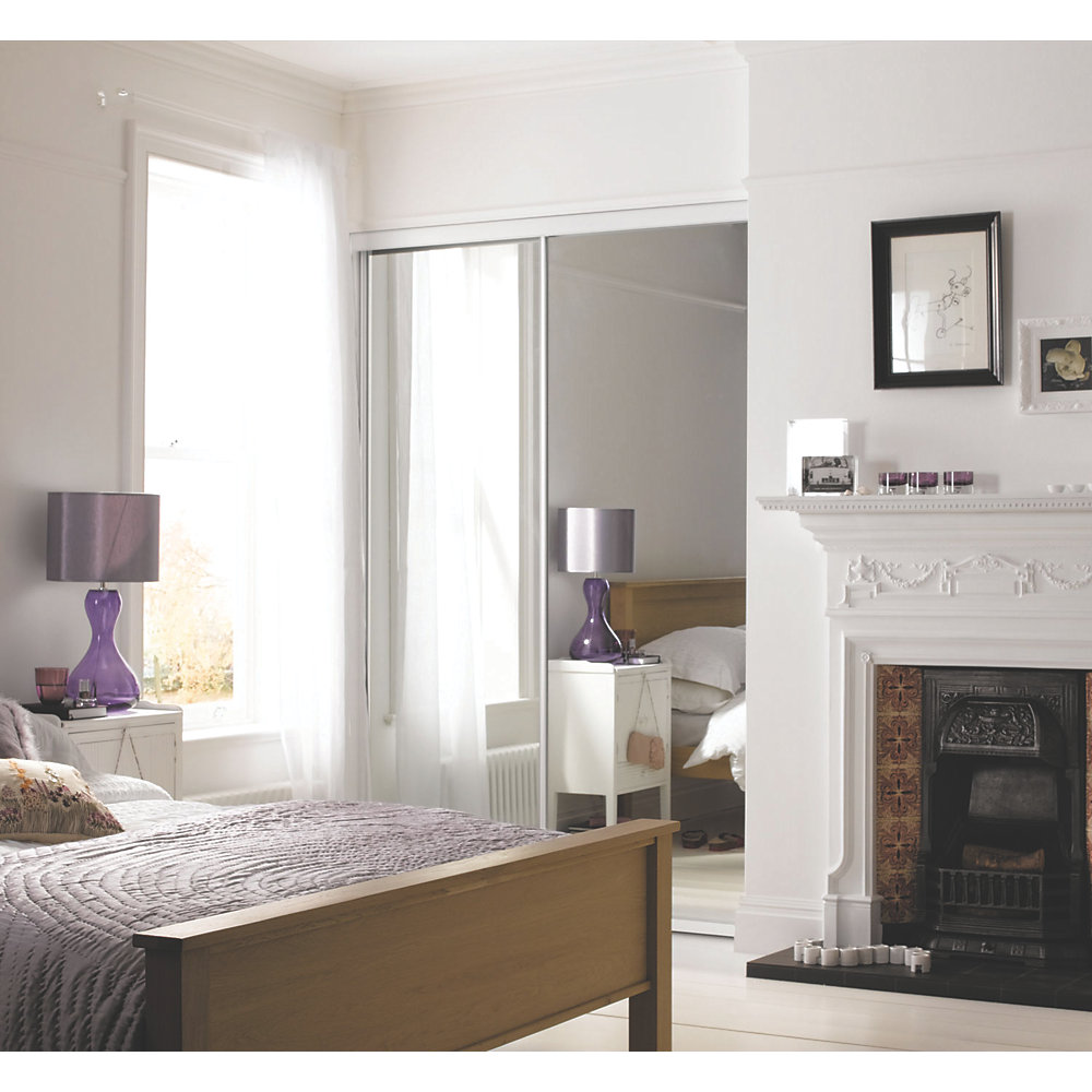 74173201.jpg 2 x White Framed Mirror Glass sliding wardrobe doors