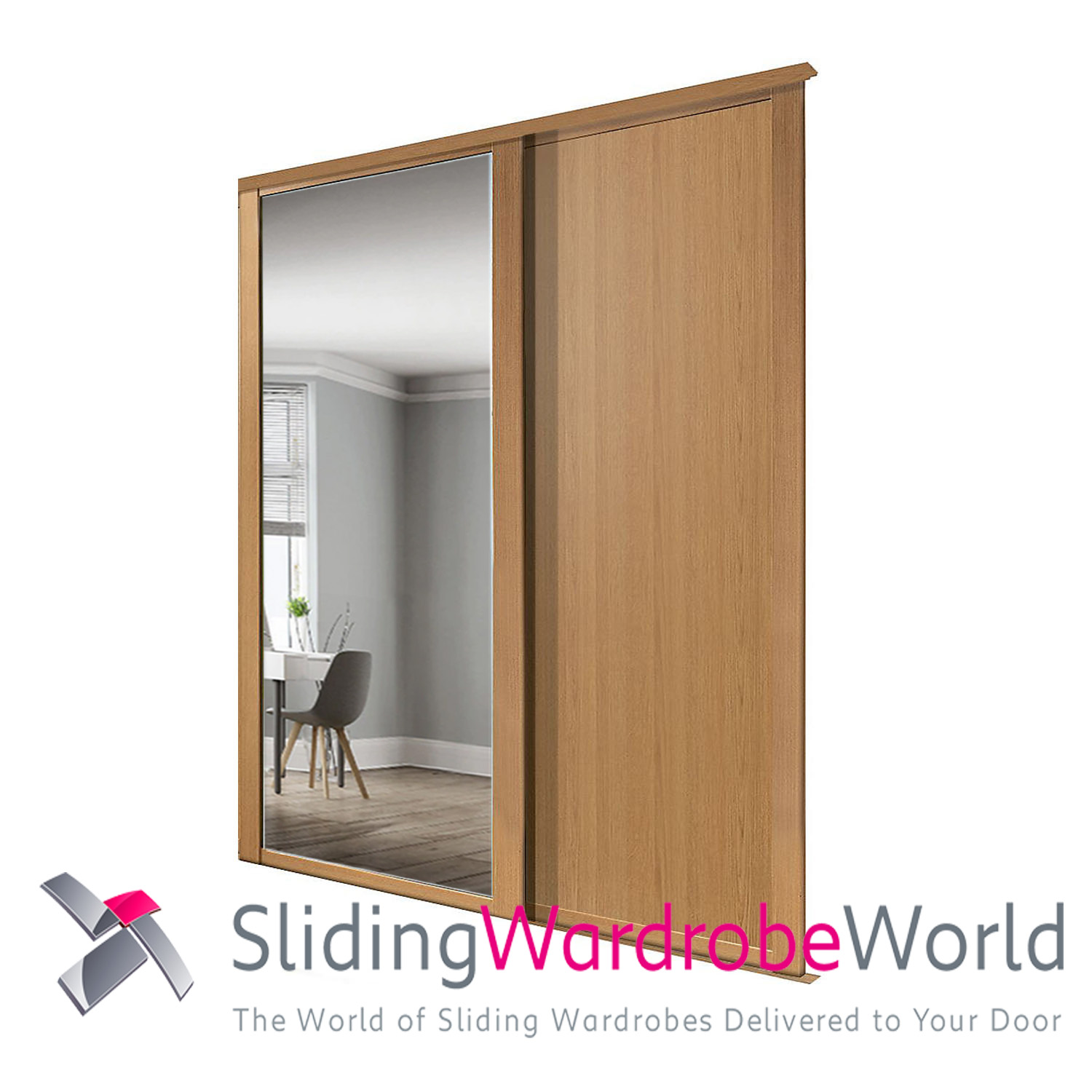 83138501.jpg 2 Shaker Oaks Doors (1 Mirror 1 Panel)