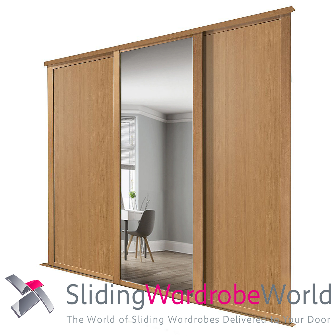 87519501.jpg 3 Shaker Oaks Doors (1 Mirror 2 Panel)