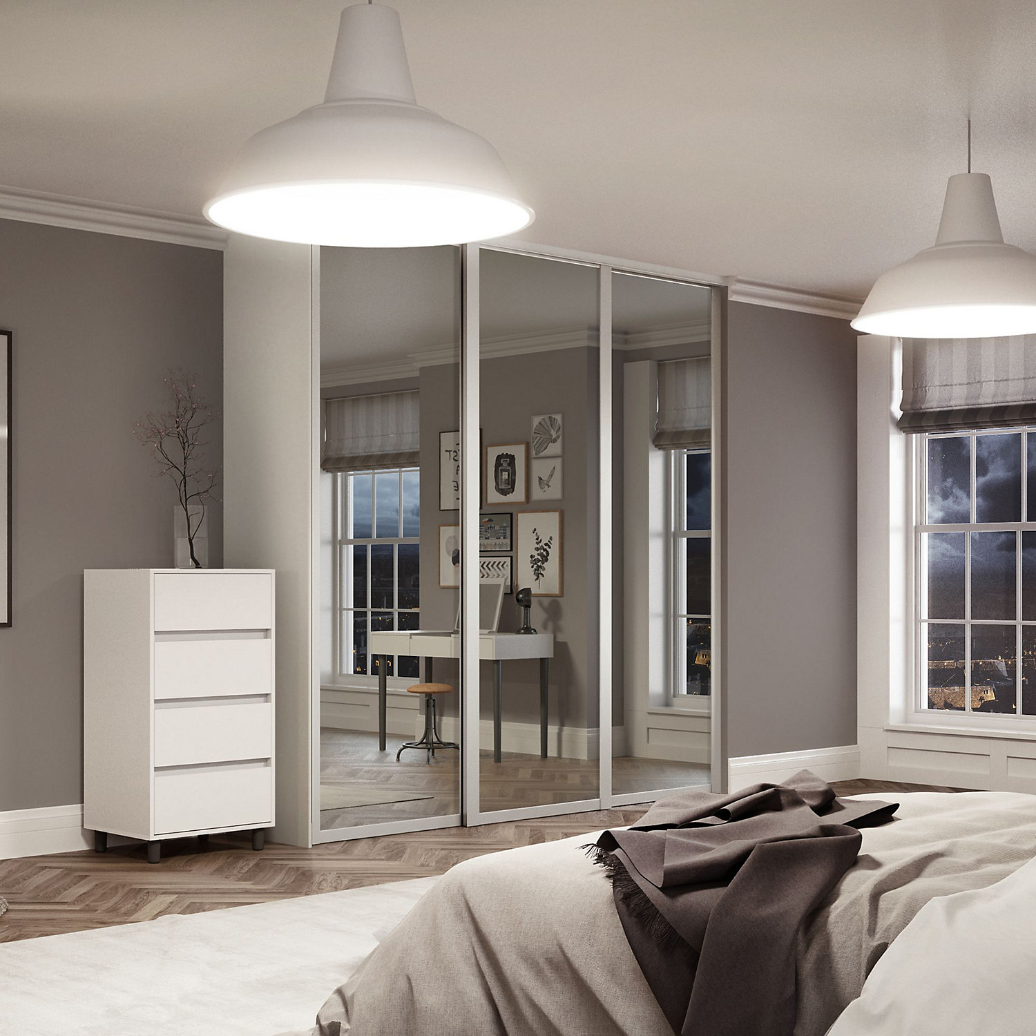 88468801.jpg 3 White Shaker Mirror Doors Photo