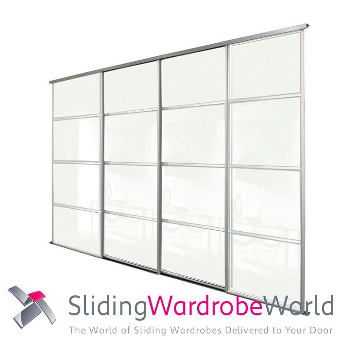 90076401.jpg 4 Door Arctic White Sliding Wardrobe Door Kit including Tracks