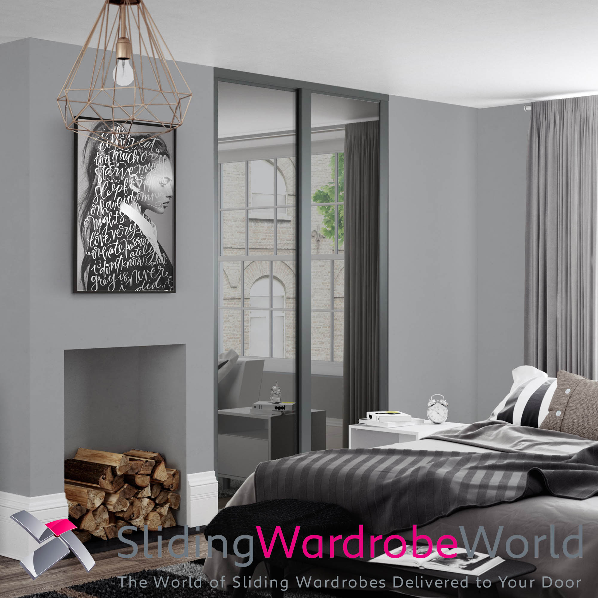 Spacepro Shaker graphite single panel mirror door SpacePro Shaker sliding wardrobe door in Graphite