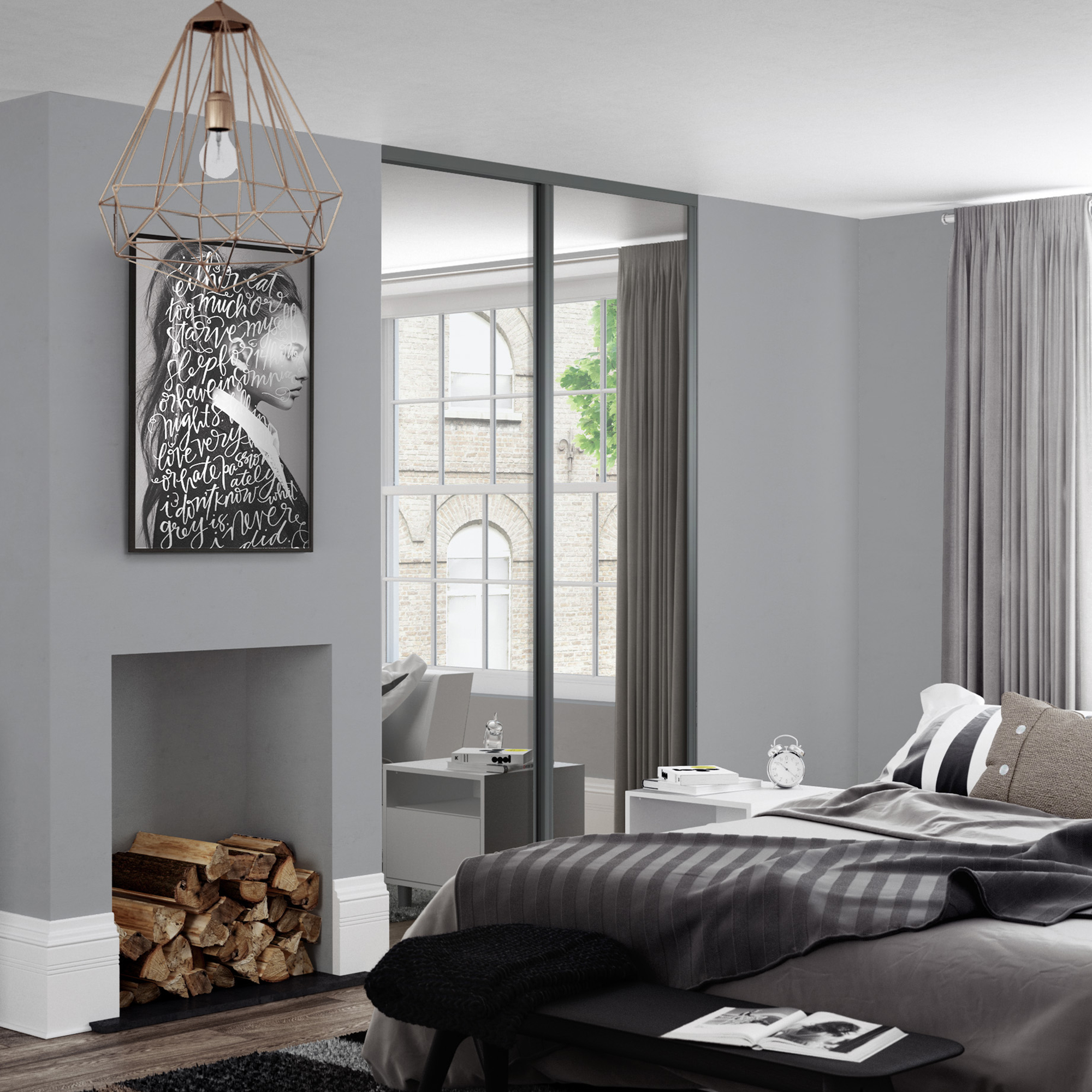 Heritage Graphite Frame 2 Mirror Door ROOMSET