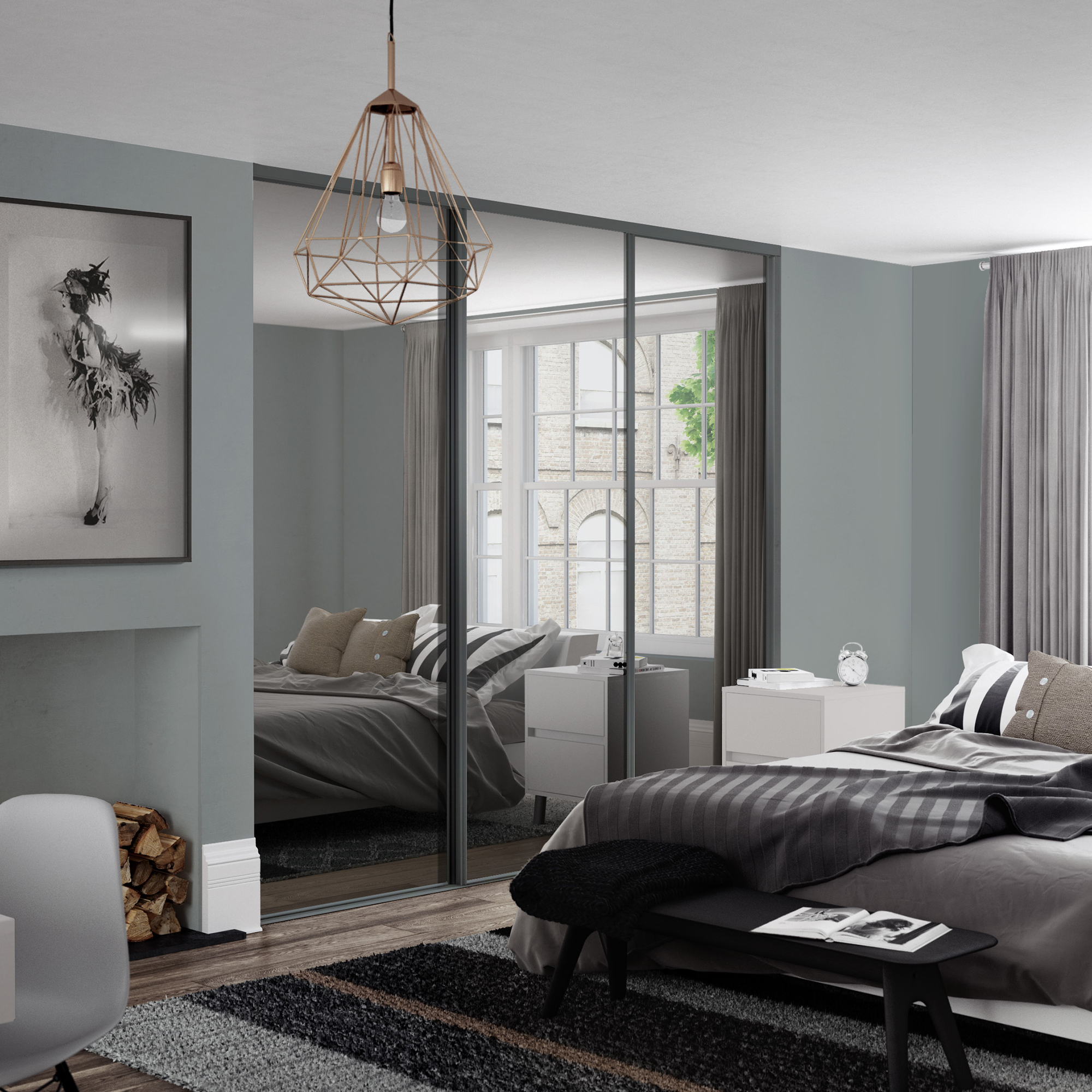 Heritage Graphite Frame 3 Mirror Door ROOMSET