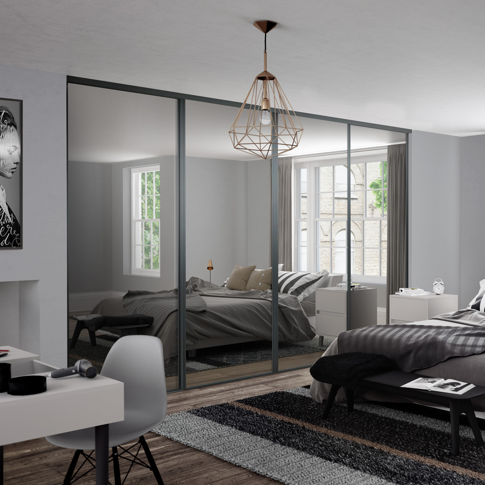 Heritage Graphite Frame 4 Mirror Door ROOMSET