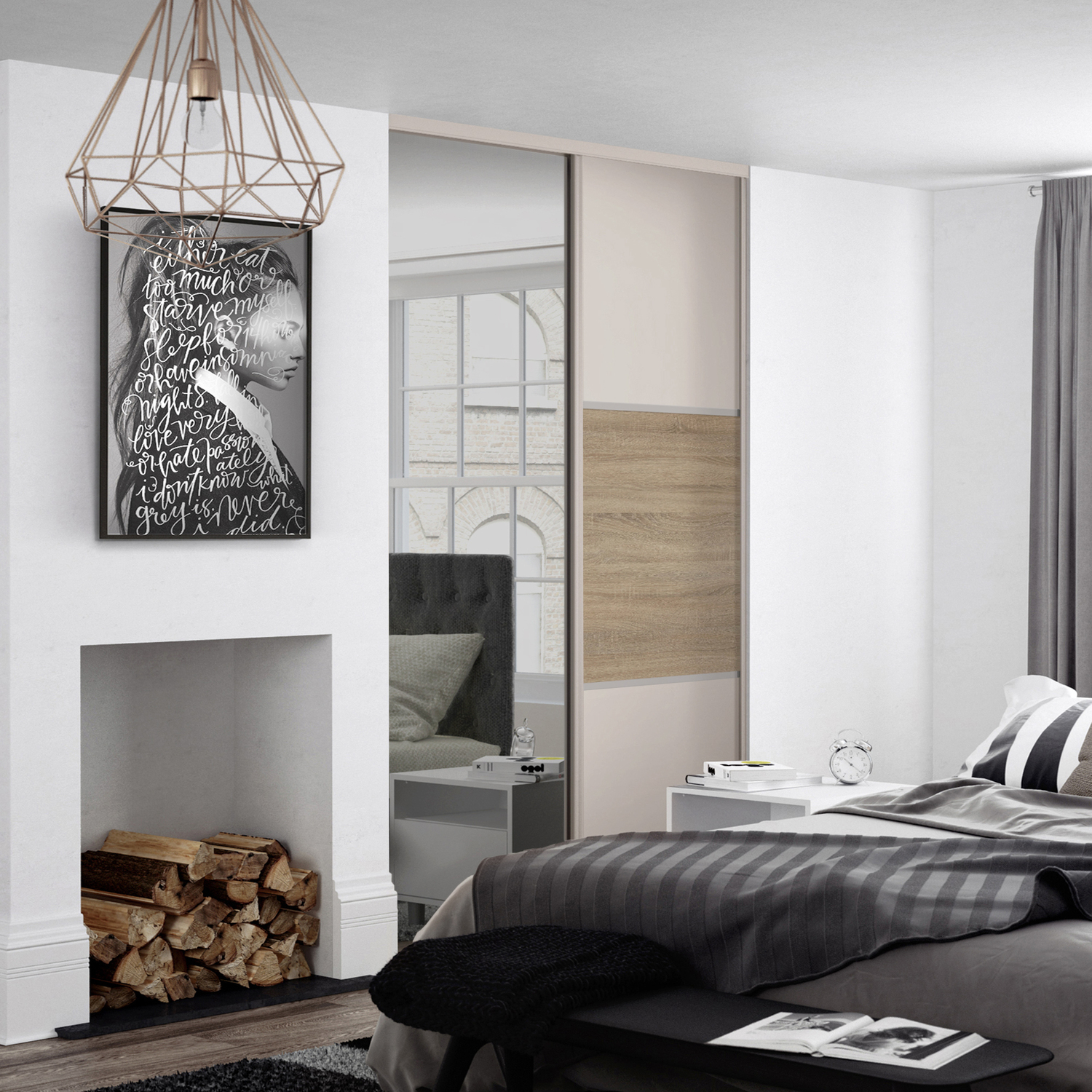 SpacePro Classic Kit 2 Door Wideline Grey Nebraska Stone Grey and Mirror ROOMSET SpacePro Classic Kit 2 Door Wideline Grey Nebraska Stone Grey and Mirror ROOMSET