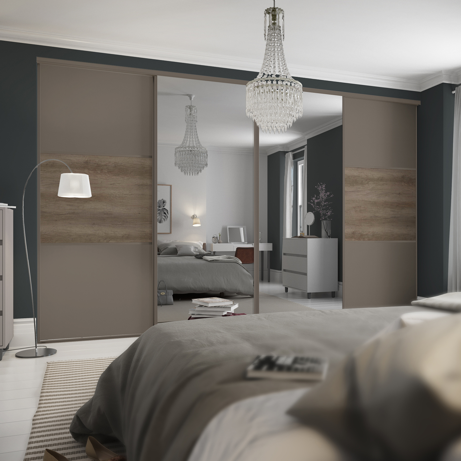 SpacePro Classic Kit 4 Door Wideline Grey Nebraska:Stone Grey and Mirror ROOMSET SpacePro Classic Kit 4 Door Wideline Grey Nebraska:Stone Grey and Mirror ROOMSET