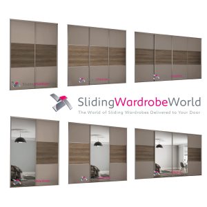 SpacePro Classic Sliding Wardrobe Door Kits in Stone Grey, Nebraska Oak and Mirror