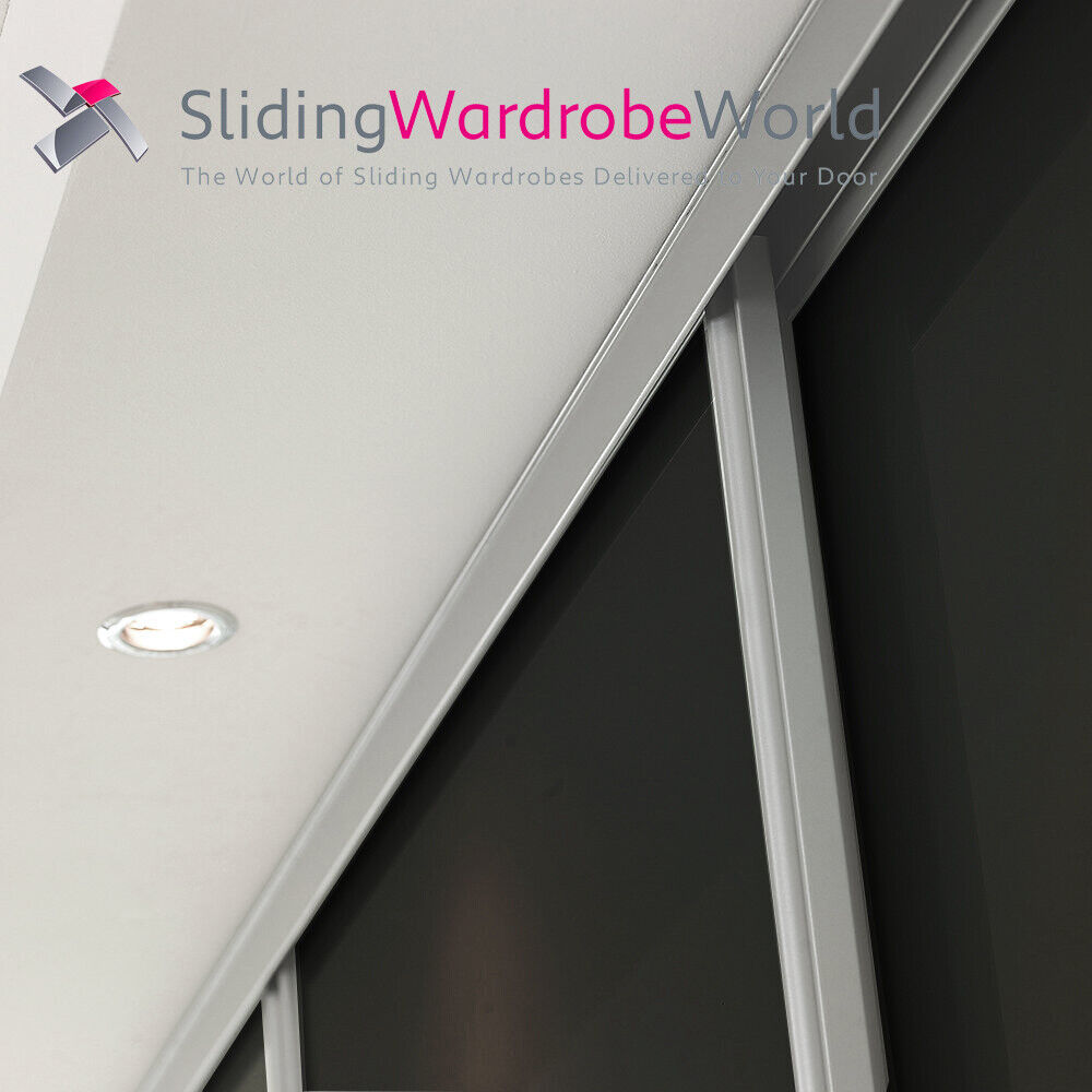 SpacePro SILVER Framed BLACK GLASS 4 Panel Sliding Door & track Kit - All sizes Gallery Image 0